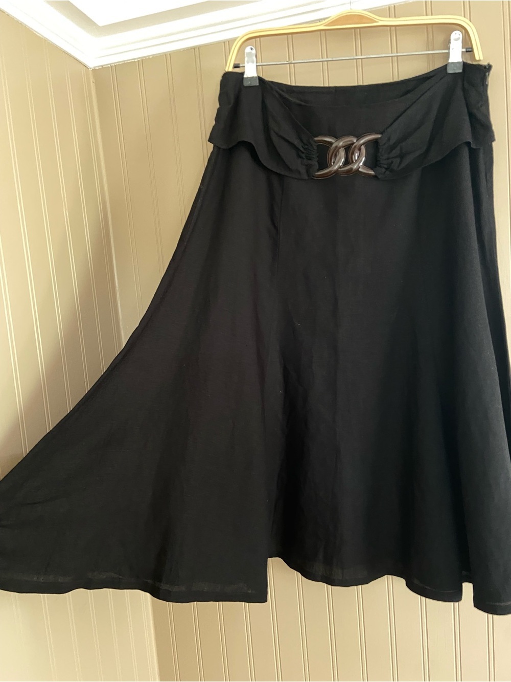 Chapter One Jet Black Linen Blend Twirl Midi Skirt With Faux Belt Women’s Size10 - Picture 3 of 7